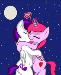 Size: 500x614 | Tagged: artist needed, safe, oc, oc only, alicorn, pony, alicorn oc, horn, kissing, moon, stars