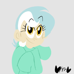 Size: 800x800 | Tagged: safe, artist:mirabuncupcakes15, lyra heartstrings, human, g4, clothes, female, gray background, humanized, lineless, simple background, solo, sweater