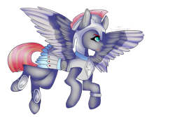 Size: 1095x730 | Tagged: safe, artist:snowflakecrystalyt, oc, oc only, oc:feather blade (ice1517), pegasus, pony, armor, commission, female, flying, helmet, mare, open mouth, simple background, solo, transparent background