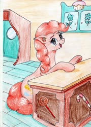 Size: 2472x3456 | Tagged: safe, artist:40kponyguy, derpibooru exclusive, pinkie pie, earth pony, pony, g4, ear fluff, female, high res, looking at you, mare, solo, sugarcube corner, traditional art