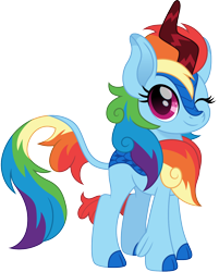 Size: 1208x1500 | Tagged: safe, artist:cloudy glow, rainbow dash, kirin, g4, cute, dashabetes, female, kirin rainbow dash, kirin-ified, looking at you, movie accurate, one eye closed, simple background, solo, species swap, transparent background, weapons-grade cute, wink