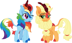 Size: 2514x1500 | Tagged: safe, artist:cloudy glow, applejack, rainbow dash, kirin, g4, bedroom eyes, cute, dashabetes, duo, female, freckles, jackabetes, kirin applejack, kirin rainbow dash, kirin-ified, lesbian, looking at each other, movie accurate, one eye closed, ship:appledash, shipping, simple background, species swap, sweet dreams fuel, transparent background, weapons-grade cute, wink