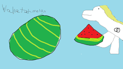 Size: 1152x648 | Tagged: safe, artist:slingring, oc, oc:slingring, earth pony, pony, 1000 hours in ms paint, food, male, photo, solo, stallion, watermelon
