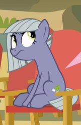 Size: 395x614 | Tagged: safe, screencap, limestone pie, earth pony, pony, g4, rock solid friendship, annoyed, chair, cropped, female, mare, sitting, solo