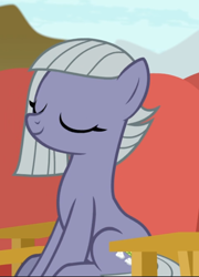Size: 620x861 | Tagged: safe, screencap, limestone pie, earth pony, pony, g4, rock solid friendship, chair, cropped, eyes closed, female, mare, sitting, smiling, solo, when she smiles