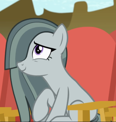 Size: 772x811 | Tagged: safe, screencap, marble pie, earth pony, pony, g4, rock solid friendship, chair, cropped, cute, female, marblebetes, mare, sitting, smiling, solo