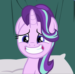 Size: 945x938 | Tagged: safe, screencap, starlight glimmer, pony, unicorn, g4, rock solid friendship, cropped, cute, female, glimmerbetes, mare, nervous, smiling, solo, teeth