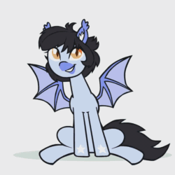 Size: 800x800 | Tagged: safe, artist:whateverbender, edit, part of a set, oc, oc only, oc:mitzy, bat pony, pony, g4, animated, bat pony oc, commission, cute, ear tufts, female, gif, loop, mare, simple background, smiling, solo, white background