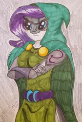 Size: 2704x4032 | Tagged: safe, artist:iffoundreturntorarity, idw, rarity, equestria girls, g4, clothes, cosplay, costume, doctor doom, doctor doomity, traditional art