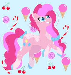 Size: 3500x3700 | Tagged: safe, artist:tomboygirl45, pinkie pie, earth pony, pony, g4, candy, candy cane, cherry, female, food, high res, ice cream, lollipop, mare, solo