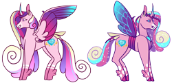Size: 2470x1200 | Tagged: safe, artist:eonionic, princess cadance, alicorn, changedling, changeling, changepony, hybrid, pony, g4, changedlingified, duality, female, headcanon in the description, simple background, solo, species swap, transparent background