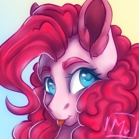 Size: 200x200 | Tagged: safe, artist:aineveri, artist:ashen-soul, pinkie pie, pony, g4, bust, ear fluff, female, gradient background, icon, looking at you, mare, solo, tongue out