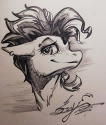 Size: 2132x2512 | Tagged: safe, artist:angusdra, oc, oc only, oc:aer swift, pegasus, pony, bust, ear piercing, earring, floppy ears, high res, jewelry, monochrome, piercing, solo, traditional art