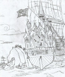 Size: 1680x2012 | Tagged: safe, artist:newman134, equestria girls, g4, human world, pirate ship, traditional art