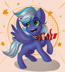 Size: 1600x1762 | Tagged: safe, artist:falafeljake, oc, oc only, oc:moonlight drop, pegasus, pony, chibi, clothes, cute, headphones, male, scarf, smiling, solo