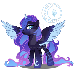 Size: 1600x1516 | Tagged: safe, artist:gihhbloonde, oc, oc only, alicorn, pony, deviantart watermark, female, magical lesbian spawn, mare, obtrusive watermark, offspring, parent:princess luna, parent:rarity, parents:rariluna, simple background, solo, transparent background, two toned wings, watermark, wings