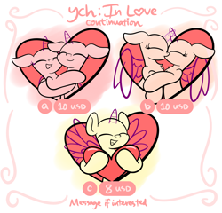 Size: 4992x4800 | Tagged: dead source, safe, artist:php142, pony, commission, cute, eyes closed, female, heart, hug, kissing, male, simple background, spread wings, text, wings, ych sketch, your character here