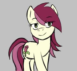 Size: 1007x918 | Tagged: safe, artist:kdd, roseluck, earth pony, pony, g4, colored sketch, eye clipping through hair, eyebrows, eyebrows visible through hair, female, gray background, lidded eyes, mare, simple background, solo