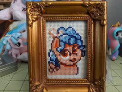Size: 4032x3024 | Tagged: safe, artist:bitassembly, artist:tinyequine, cozy glow, princess celestia, pegasus, pony, g4, cozybetes, cross stitch, cute, embroidery canvas, freckles, irl, photo, toy