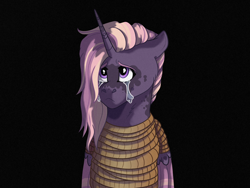 Size: 4000x3000 | Tagged: safe, artist:venommocity, oc, oc only, oc:cassiopeia, alicorn, pony, bondage, bound wings, crying, female, magical lesbian spawn, mare, offspring, parent:tempest shadow, parent:twilight sparkle, parents:tempestlight, rope, rope bondage, solo, tied up, wings