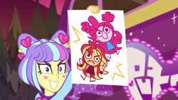Size: 1920x1080 | Tagged: safe, screencap, pinkie pie, sunset shimmer, supernova zap, human, equestria girls, equestria girls specials, g4, my little pony equestria girls: better together, my little pony equestria girls: sunset's backstage pass, drawing, female, paper, solo, supernova zap holding paper