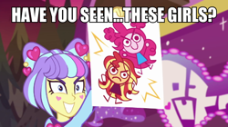 Size: 600x337 | Tagged: safe, edit, edited screencap, screencap, pinkie pie, sunset shimmer, supernova zap, equestria girls, equestria girls specials, g4, my little pony equestria girls: better together, my little pony equestria girls: sunset's backstage pass, caption, drawing, hall monitor, image macro, meme, out of context, spongebob squarepants, supernova zap holding paper, text