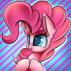 Size: 1000x1000 | Tagged: safe, alternate version, artist:madacon, pinkie pie, earth pony, pony, g4, cute, diapinkes, ear fluff, female, hooves together, mare, open mouth, solo