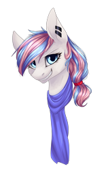 Size: 1129x1813 | Tagged: safe, artist:weird--fish, oc, oc only, pony, bust, clothes, scarf, simple background, solo, transparent background