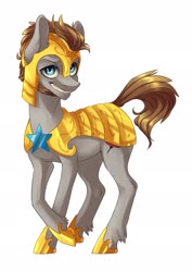 Size: 1561x2209 | Tagged: safe, artist:weird--fish, oc, oc only, pony, blue eyes, brown mane, gray coat, royal guard, solo