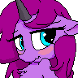 Size: 384x384 | Tagged: safe, artist:linkpy, pony, unicorn, blushing, bust, chest fluff, female, mare, nervous, pixel art, simple background, solo, transparent background