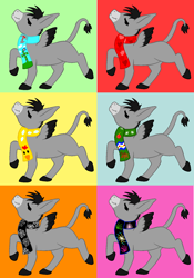 Size: 1046x1494 | Tagged: safe, alternate version, artist:chili19, oc, oc only, oc:chili, donkey, clothes, eyes closed, female, raised hoof, scarf, wings