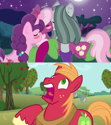 Size: 1202x1352 | Tagged: safe, artist:doodleponyxx, artist:mondlichtkatze, edit, screencap, big macintosh, cheerilee, marble pie, sugar belle, earth pony, pony, unicorn, g4, no second prances, bad dream, blushing, clothes, cropped, do not want, dream, female, horrified, husband and wife, imagination, imagine spot, infidelity, lesbian, lesbian in front of boys, male, marbelle, marbilee, nightmare, polyamory, reaction, screaming, shipping, socks, stallion, sugarlee, sugarmarilee, the horror, uh oh, waking up