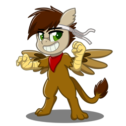 Size: 4093x4093 | Tagged: safe, artist:jcosneverexisted, oc, oc only, oc:swango, hippogriff, hybrid, pony, g4.5, my little pony: pony life, headband, kerchief, male, simple background, smiling, solo, standing, transparent background