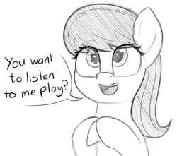 Size: 1022x905 | Tagged: safe, artist:zippysqrl, octavia melody, earth pony, pony, g4, bronybait, bust, cute, dialogue, excited, female, grayscale, happy, hooves together, monochrome, question, simple background, sketch, solo, speech bubble, tavibetes, white background