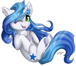 Size: 3235x2791 | Tagged: safe, artist:gleamydreams, oc, oc only, oc:gleamy, pony, unicorn, blue hair, blushing, female, green eyes, high res, hooves, looking at you, mare, one eye closed, signature, simple background, smiling, transparent background, wink, winking at you