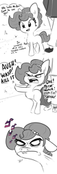 Size: 2250x6750 | Tagged: safe, artist:tjpones edits, edit, oc, oc only, oc:brownie bun, oc:richard, bee, earth pony, human, insect, pony, wasp, chest fluff, comic, female, jojo's bizarre adventure, male, mare, menacing, simple background, white background, ゴ ゴ ゴ