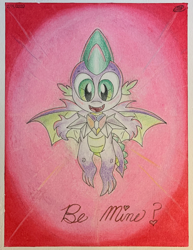 Size: 2550x3300 | Tagged: safe, artist:loreto-arts, spike, dragon, g4, be mine, gem, hearts and hooves day, high res, holiday, male, traditional art, valentine, valentine's day, winged spike, wings