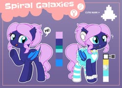Size: 900x647 | Tagged: safe, artist:jhayarr23, oc, oc only, oc:spiral galaxies, bat pony, pony, clothes, dress, earpiece, female, mare, reference sheet, socks, solo, striped socks