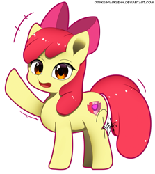 Size: 1137x1277 | Tagged: safe, artist:drakesparkle44, apple bloom, earth pony, pony, g4, adorabloom, cute, female, filly, looking at you, open mouth, simple background, solo, waving, white background