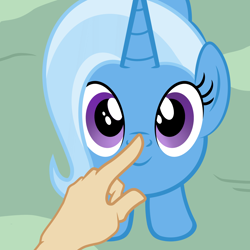 Size: 2500x2500 | Tagged: safe, artist:pizzamovies, trixie, human, pony, unicorn, g4, best pony, boop, cute, daaaaaaaaaaaw, diatrixes, female, finger, hand, high res, hnnng, human finger, i can't believe it's not badumsquish, looking at you, mare, offscreen character, offscreen human, pizzamovies is trying to murder us, show accurate, solo, sweet dreams fuel, weapons-grade cute