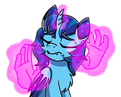 Size: 2560x2048 | Tagged: safe, artist:sugar morning, oc, oc only, oc:sapphie, alicorn, bat pony, bat pony alicorn, pony, alicorn oc, bust, curved horn, disembodied hand, female, hand, high res, horn, levitation, magic, mare, meme, ponified meme, simple background, solo, telekinesis, the emperor's new groove, transparent background, 👌