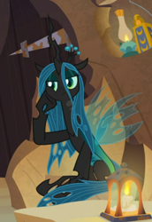 Size: 462x673 | Tagged: safe, screencap, queen chrysalis, pony, g4, the summer sun setback, bored, cheek squish, cropped, female, sitting, solo, squishy cheeks
