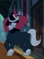 Size: 702x944 | Tagged: safe, screencap, lord tirek, centaur, g4, season 9, the summer sun setback, bracer, cloven hooves, colored hooves, cropped, crossed arms, crossed legs, looking back, male, nose piercing, nose ring, piercing, septum piercing, solo, stupid sexy tirek