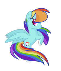 Size: 978x1139 | Tagged: safe, artist:andromedasparkz, rainbow dash, pegasus, pony, g4, female, g5 concept leak style, g5 concept leaks, hooves, mare, rainbow dash (g5 concept leak), rearing, redesign, simple background, smiling, smirk, solo, spread wings, transparent background, wings