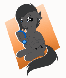 Size: 2003x2377 | Tagged: safe, artist:dyonys, oc, oc:tanner, pegasus, pony, animated, headphones, high res, male, sad, show accurate, sitting, solo, stallion