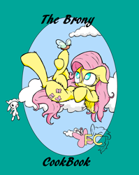 Size: 2550x3200 | Tagged: safe, alternate version, artist:lucas_gaxiola, angel bunny, fluttershy, bird, butterfly, pegasus, pony, rabbit, g4, animal, cloud, colored, female, high res, looking up, mare, on a cloud, on back, raised leg, text
