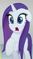 Size: 299x528 | Tagged: safe, screencap, rarity, pony, unicorn, g4, my little pony: the movie, cropped, female, floppy ears, frown, long hair, looking at you, mare, open mouth, raised hoof, shocked, shocked expression, solo focus, wet, wet mane, wet mane rarity, wide eyes