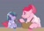 Size: 1280x886 | Tagged: safe, artist:minsona, pinkie pie, oc, oc:blueberry muffin, g4, bowl, female, magical lesbian spawn, mother and child, mother and daughter, next generation, offspring, parent:pinkie pie, parent:rainbow dash, parents:pinkiedash