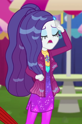 Size: 446x667 | Tagged: safe, screencap, rarity, equestria girls, g4, inclement leather, inclement leather: vignette valencia, my little pony equestria girls: choose your own ending, cropped, female, hashtag rain hair don't care, makeup, marshmelodrama, mascara, mascarity, rarity being rarity, running makeup, solo, wet hair, wet hairity