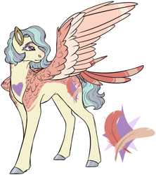 Size: 796x896 | Tagged: safe, artist:minsona, oc, oc only, oc:iridescent hue, pegasus, pony, chest feathers, next generation, offspring, parent:rarity, parent:unknown, reference sheet, simple background, solo, tail feathers, white background